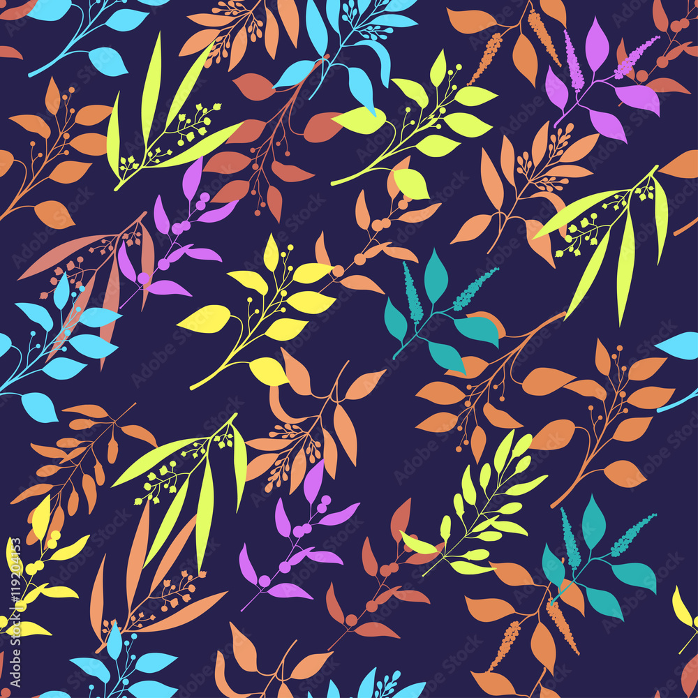Seamless pattern with colorful twigs silhouette. Seamless pattern with colorful twigs silhouette.