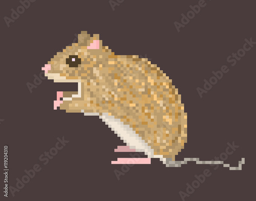 Pixel art sitting brown field mouse or meadow vole