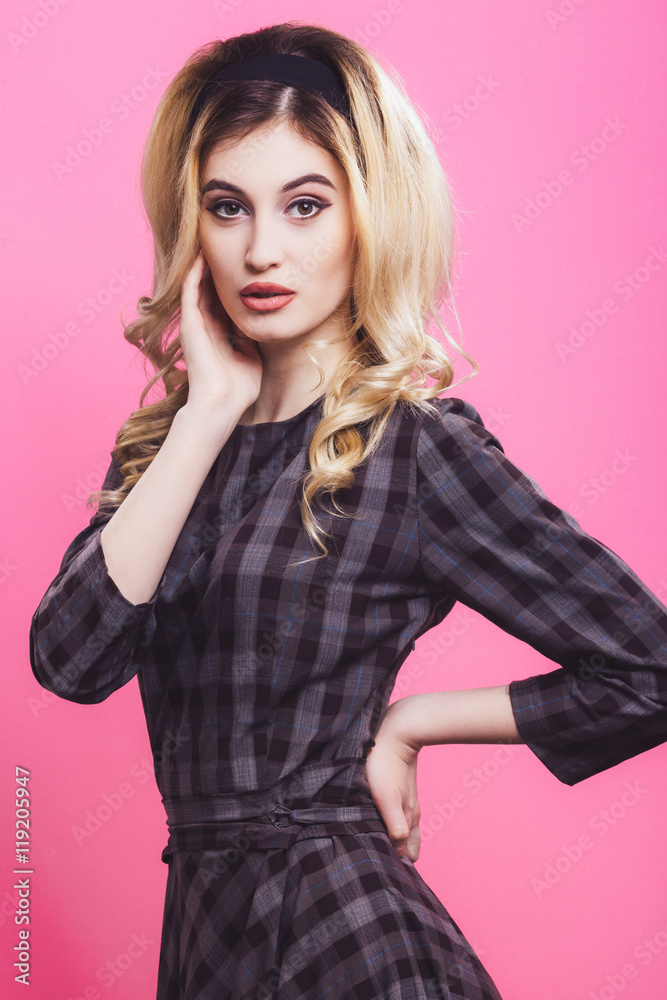 Beautiful girl at pink background Beautiful girl at pink background