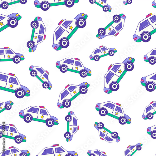 Bright cartoon patrol car seamless pattern design for kids