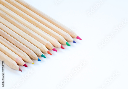 Foto Art wooden pencils on a white background