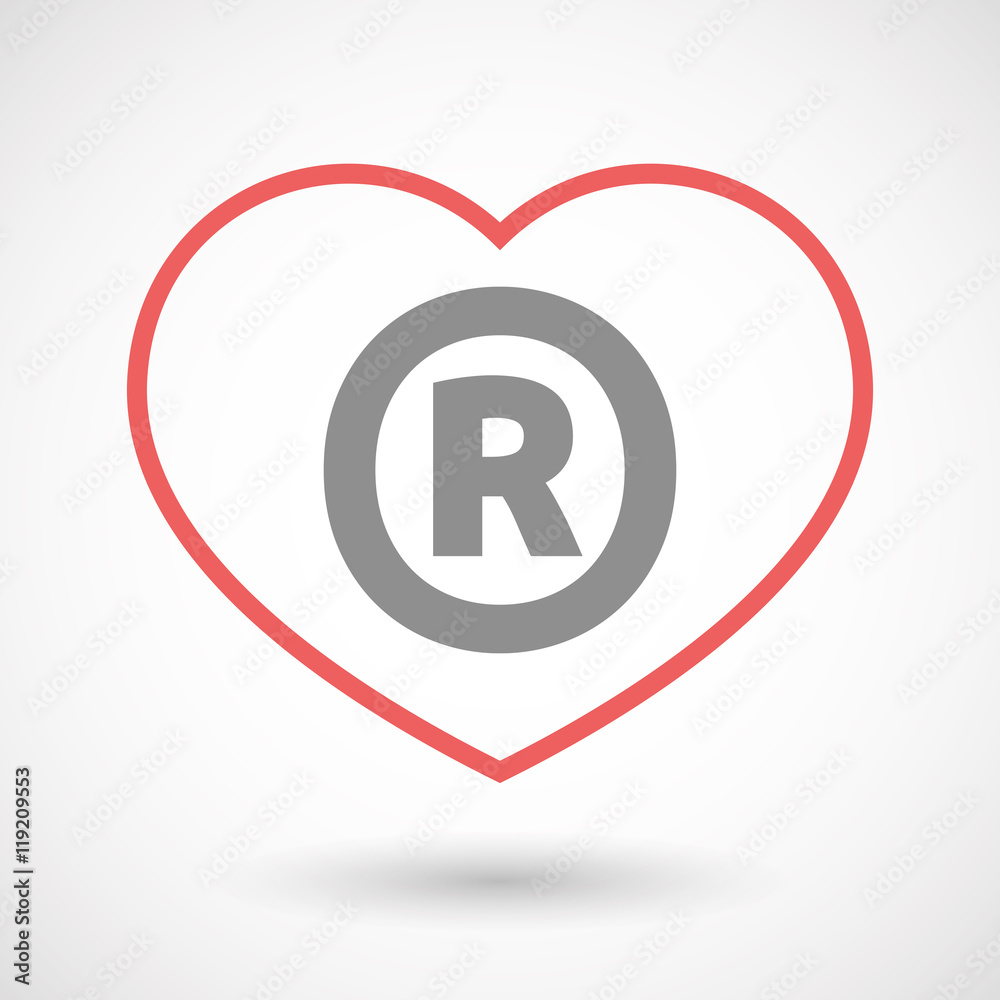 Isolated line art heart icon with the registered trademark s Isolated line art heart icon with the registered trademark s
