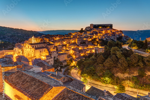 The old town of Ragusa Ibla in Sicily at dusk