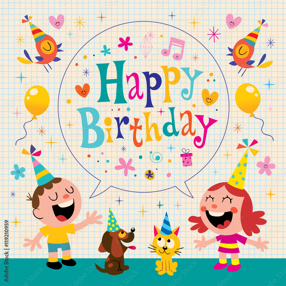 Fototapeta premium Happy Birthday kids greeting card design