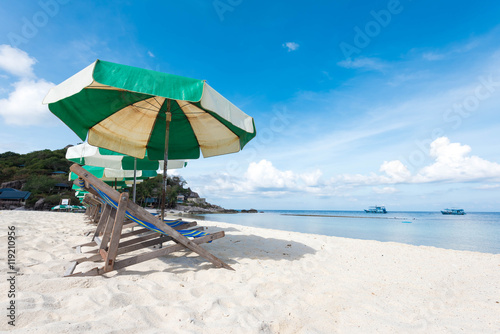 Beach side with umbrella and chair at Nang Yuan Island, Thailand