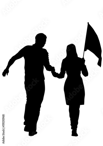 Couple of young guy and girl on white background