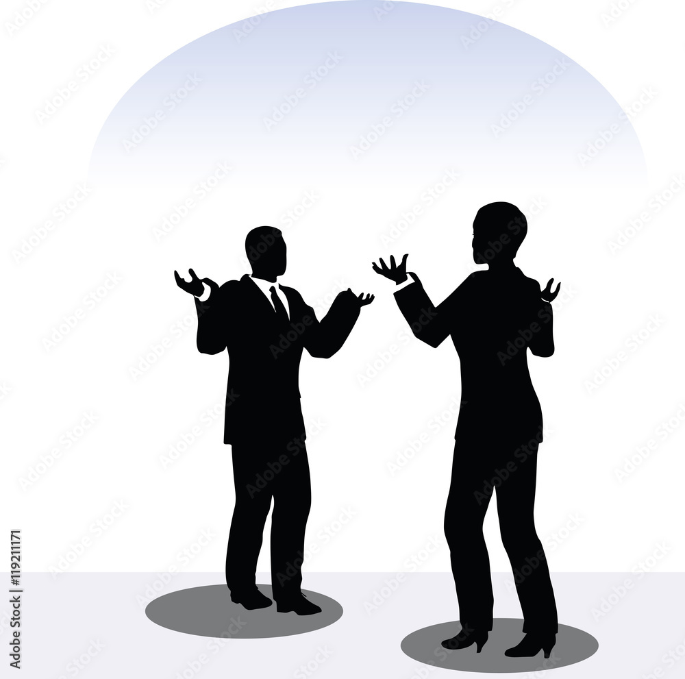 man and woman silhouette in meeting pose