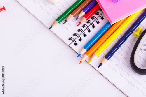 School supplies isolated on white background.