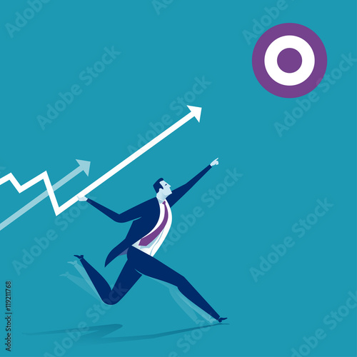Targeting High. Businessman aiming the bull‘s-eye. Concept business vector illustration.