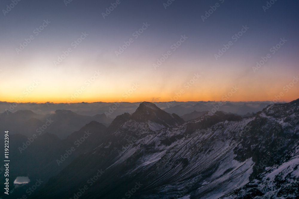Sunrise on the Parpaner Rothorn mountain peak in the Alps - 4