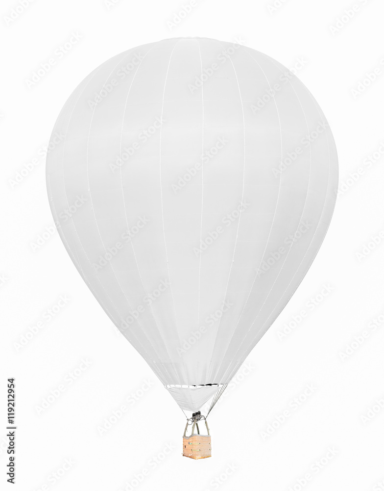 Fototapeta premium White hot air balloon with basket isolated on white background