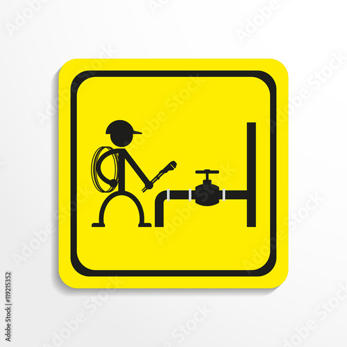 Plumber and the valve on the pipe. Vector icon.