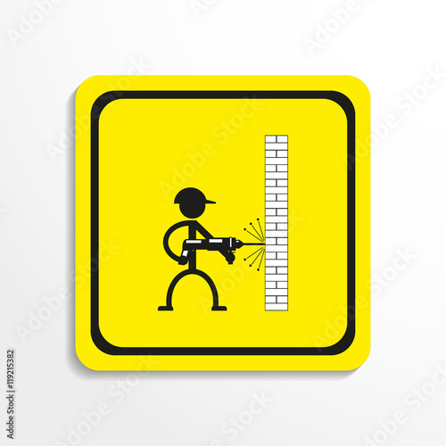 A man drills wall rock drill. Vector icon.