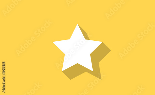 Vector white star symbol icon with long shadow on flat background