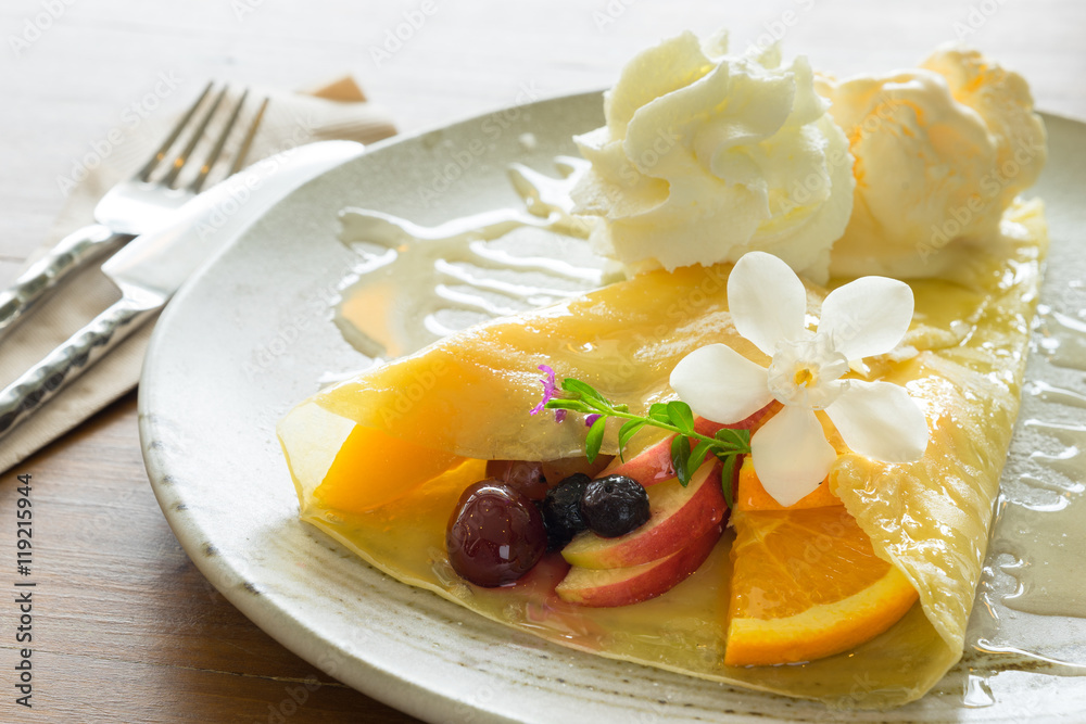 Fruit crape and Ice cream Fruit crape and Ice cream