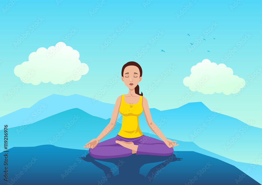 Woman meditating on the mountain