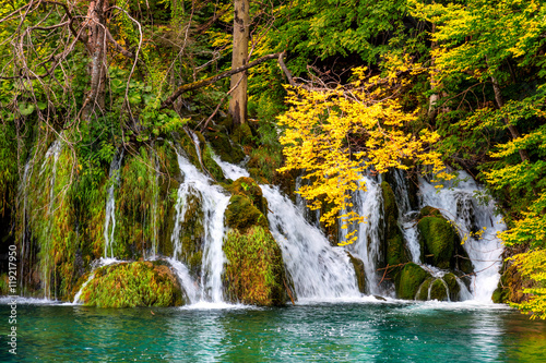 Fototapeta Naklejka Na Ścianę i Meble -  Nature landscape - Group of waterfalls in colorful forest