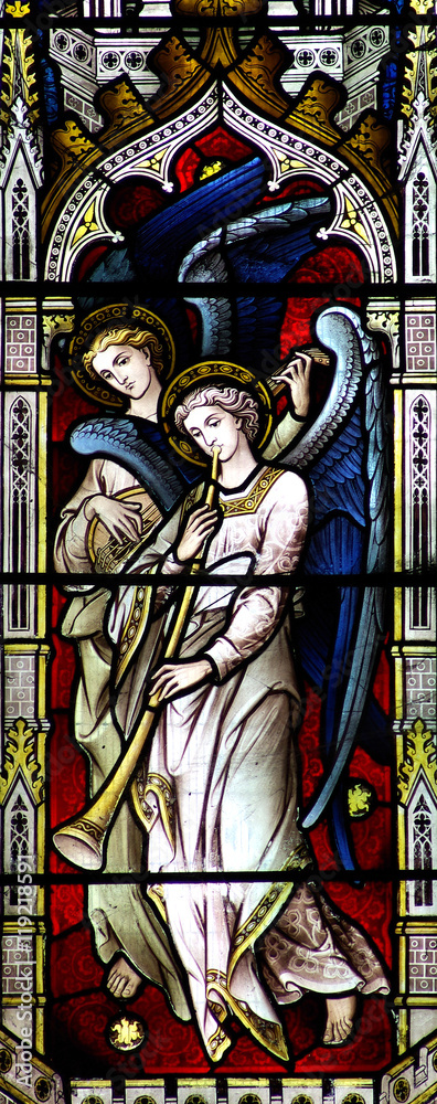 Fototapeta premium Angels making music (stained glass)