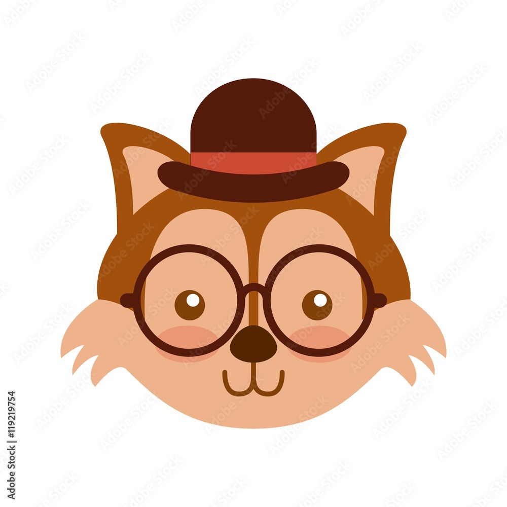 cute animal with hat and glasses hipster style