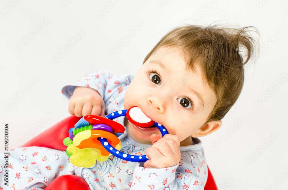 Fotografie teething baby girl