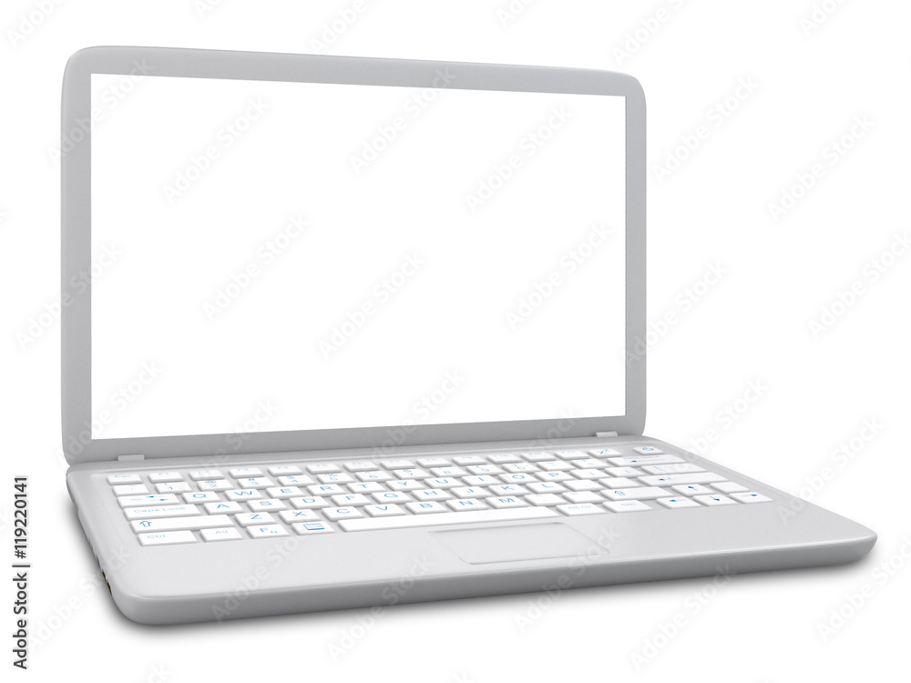 Modern Laptop PC with blank LCD screen isolated on white background (3D rendering) Modern Laptop PC with blank LCD screen isolated on white background (3D rendering)