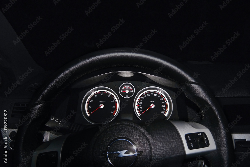 2016/08/07 - Hradcany, Czech republic - dashboard of car Opel Astra H in the night