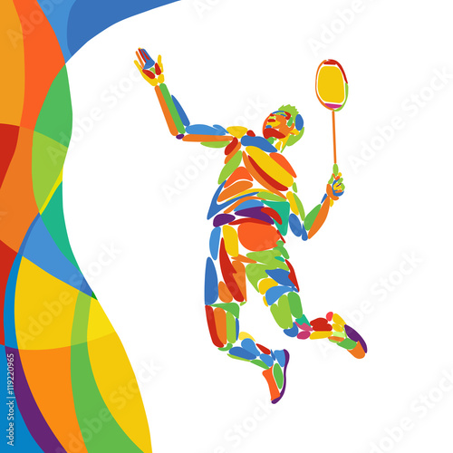 Summer Games abstract colorful pattern with Badminton player