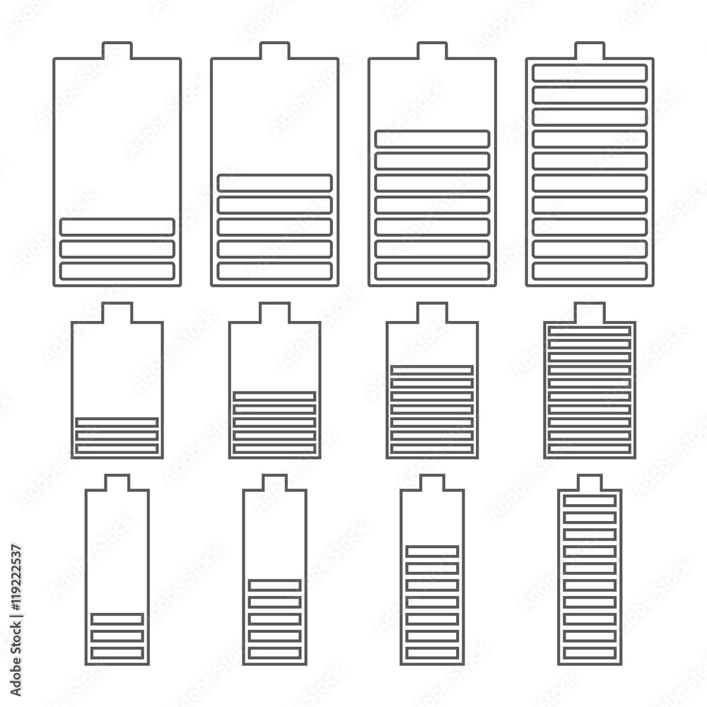 Set of linear battery icons, vector illustration. Set of linear battery icons, vector illustration.