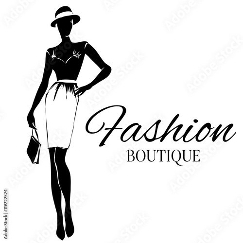Fashion boutique logo with black and white woman silhouette vector