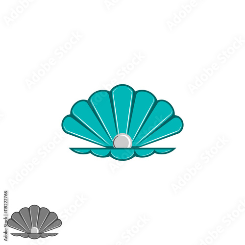 Shell pearl logo  open seashell with a pearl inside  cartoon design element  jewelry emblem mockup
