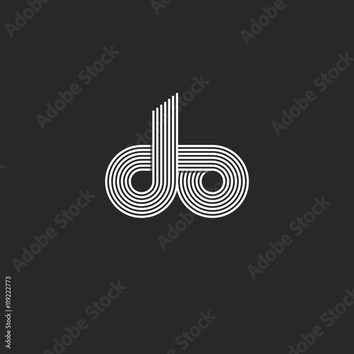 Logo do letters monogram d o initials business card branding emblem mockup, black and white overlapping thin lines style