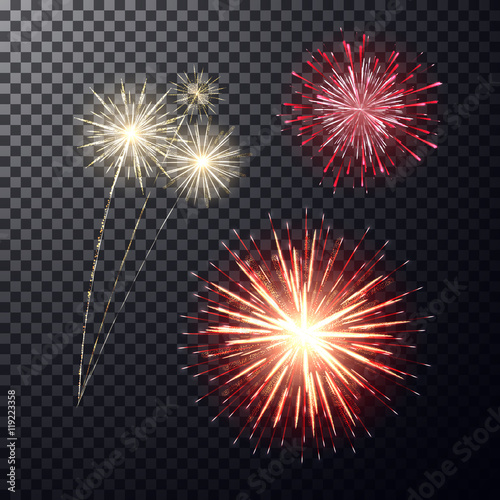 Red and light yellow firework on transperent background
