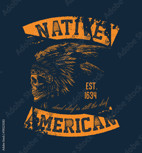 skull indian chief hand drawing style