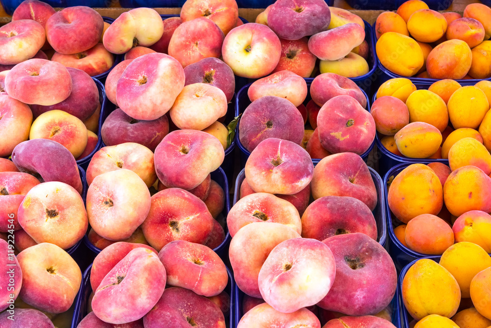 Different peaches for sale at a market in Palermo, Sicily Different peaches for sale at a market in Palermo, Sicily