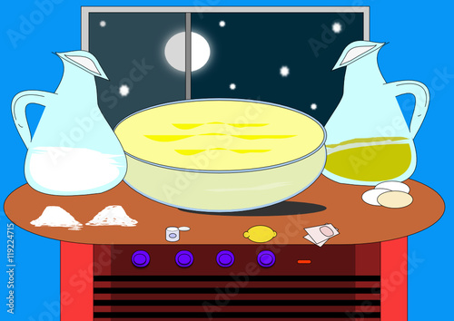 Ingredientes para preparar un bizcocho en la cocina.