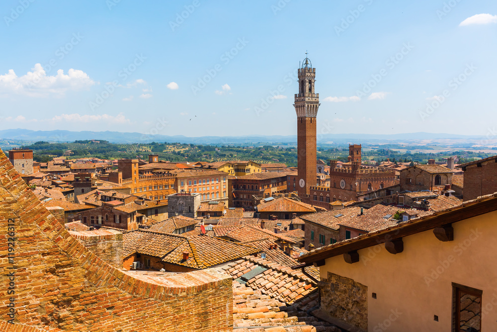 aerial view of the cityscape of Siena, Italy