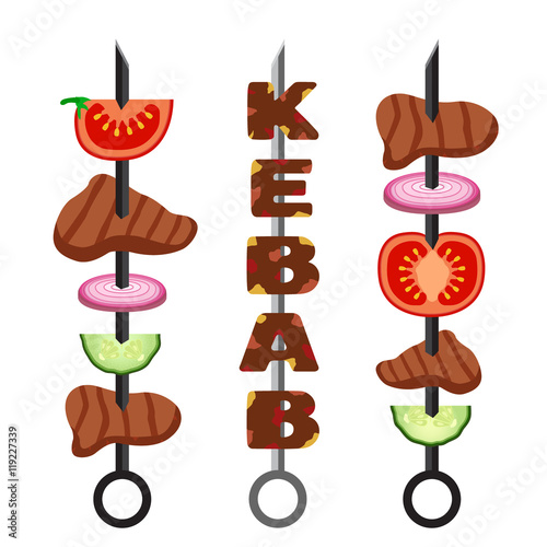 Set of kebab, minced meat. Vector grilled meat food and tasty barbecue.