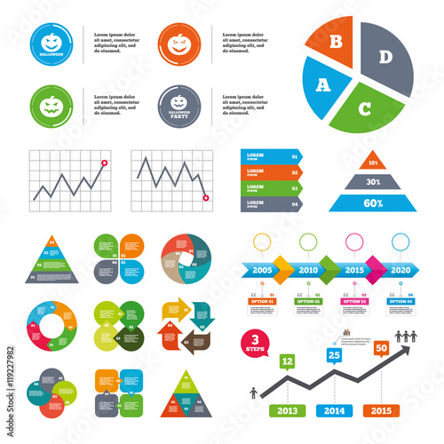 Halloween party icons. Pumpkin symbol.