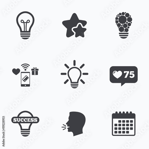 Light lamp icons. Energy saving symbols.