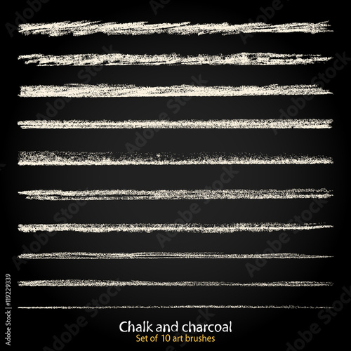 Set of vector grunge brushes different thickness and stiffness, brushstroke created with chalk and charcoal. Expressive grunge template. A high resolution. Saved in the palette