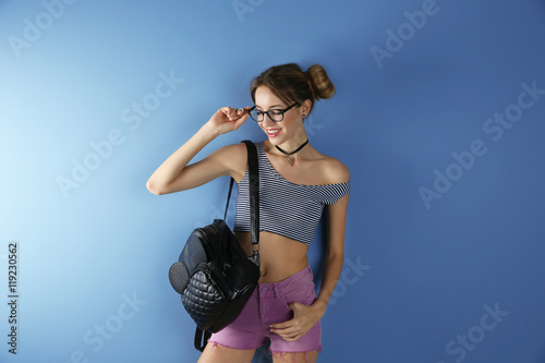 Beautiful girl on blue back...