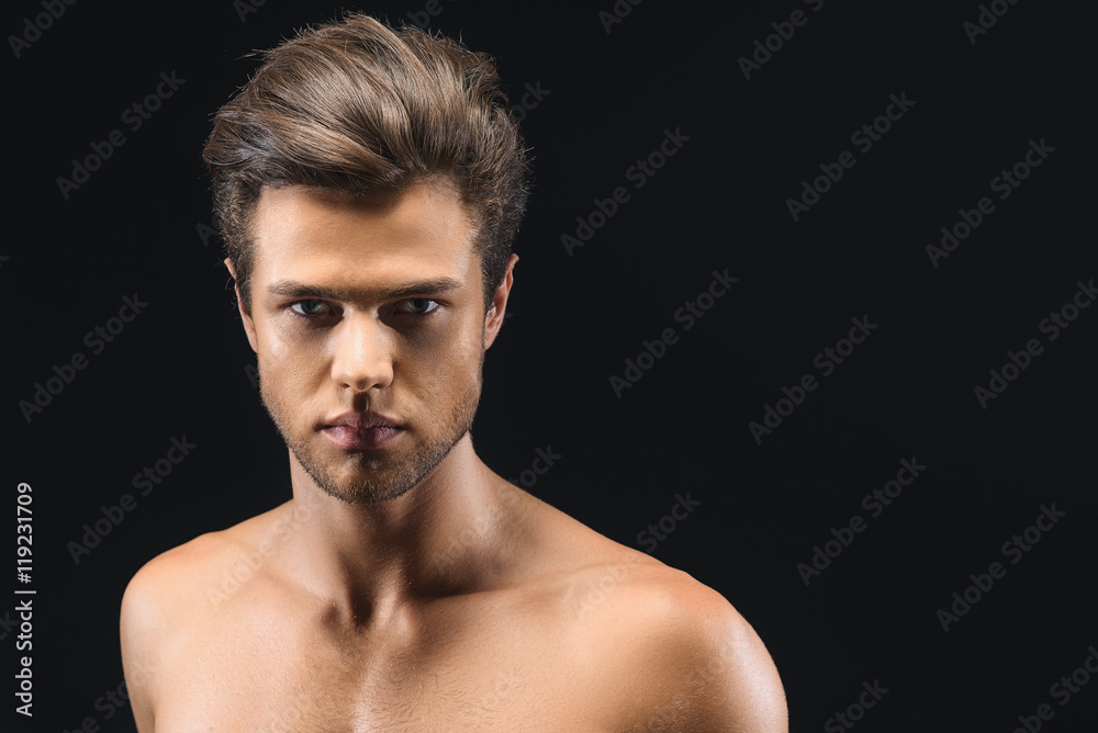 Fototapeta premium Attractive macho with bare trained body