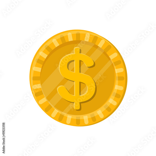 Golden coin icon, flat vector illustration