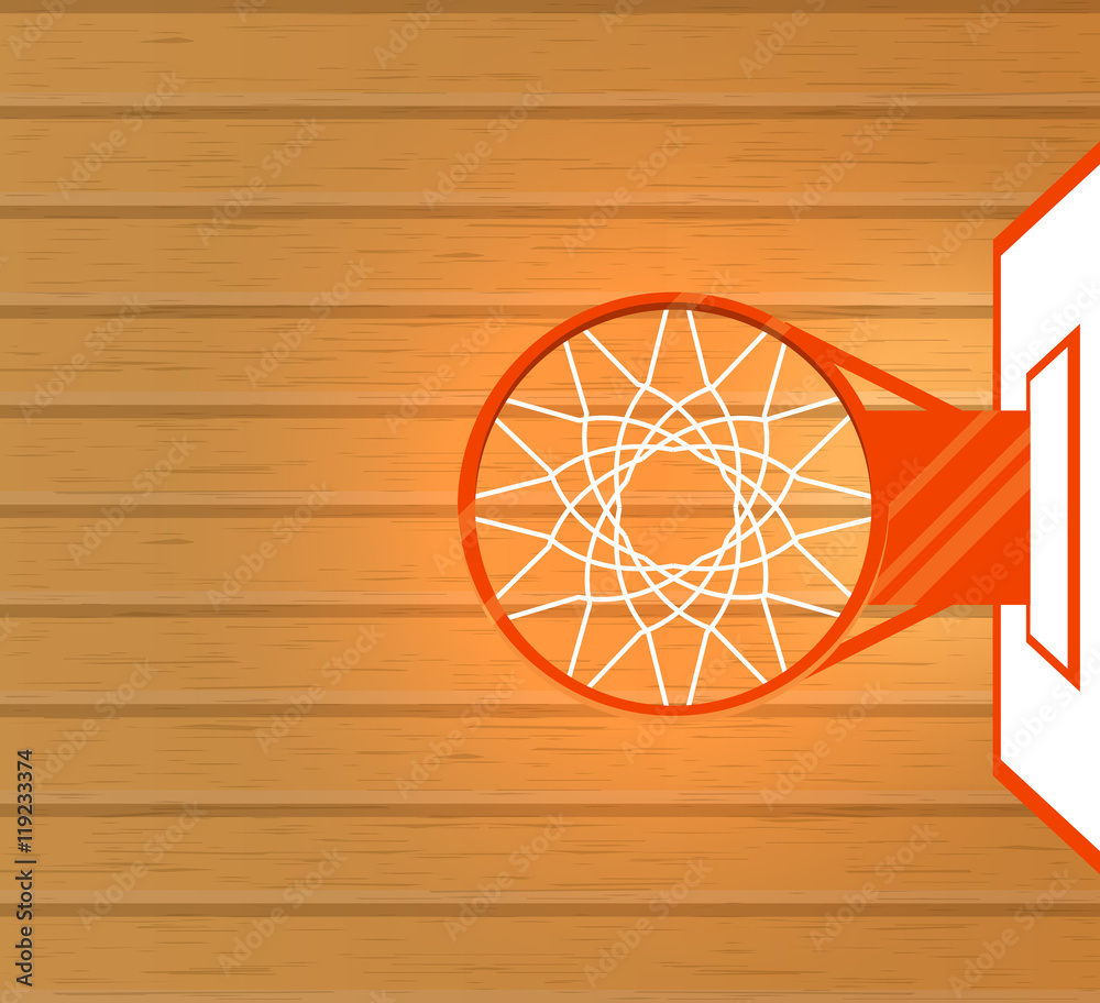 Naklejka premium Vector banner, basketball court, a ball in basket