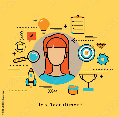 Line flat business design and infographic elements for job candidate evaluation and interview, assessment and recruiting, resources management and hiring, career and employment concept