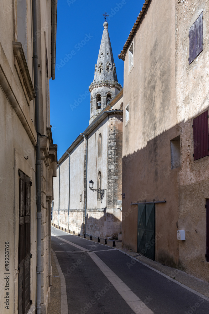 Saint-Saturnin-les-Apt (France) with church tower in background.