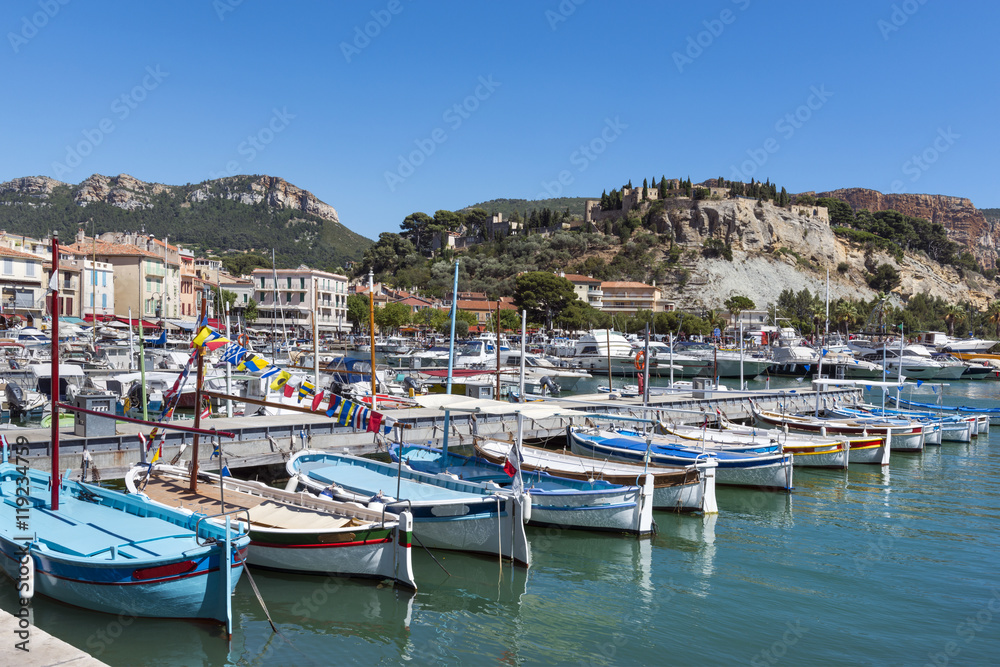 Row of traditional boats in Cassis, France