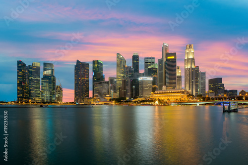 Singapore skyscraper building at Marina Bay in night, Singapore. © ake1150