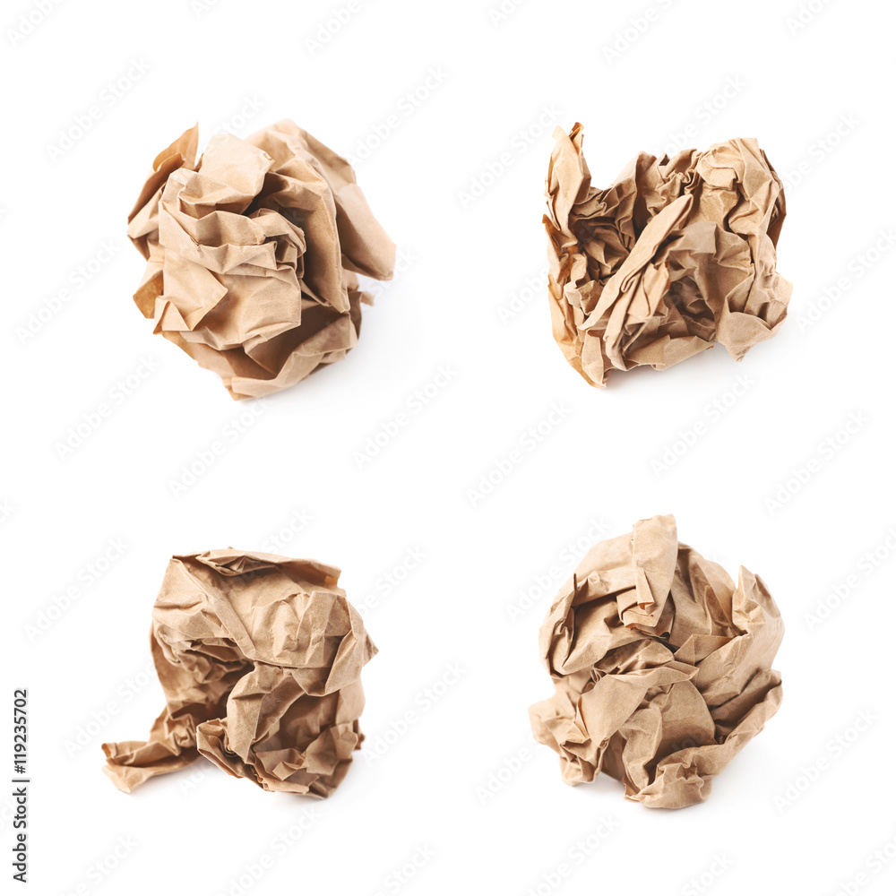 Crumbled paper ball isolated