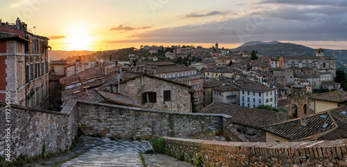 Perugia (Umbria) panorama from Porta Sole at sunset photo